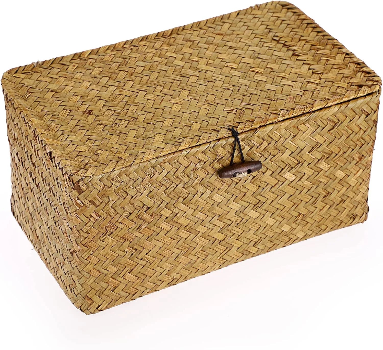 Shelf Baskets Bin with Lid Large Handwoven Basket Box, Coffee, Natural Seagrass Storage Baskets - Image 10