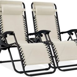 Best Choice Products Set of 2 Adjustable Steel Mesh Zero Gravity Lounge Chair Recliners w/Pillows and Cup Holder Trays bifanuoyard