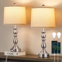 Alternative view of New Arrivals 23” Farmhouse Table Lamps for Living Room Set of 2 with USB C+A Ports, 3-Color Temperature, Bulb Included