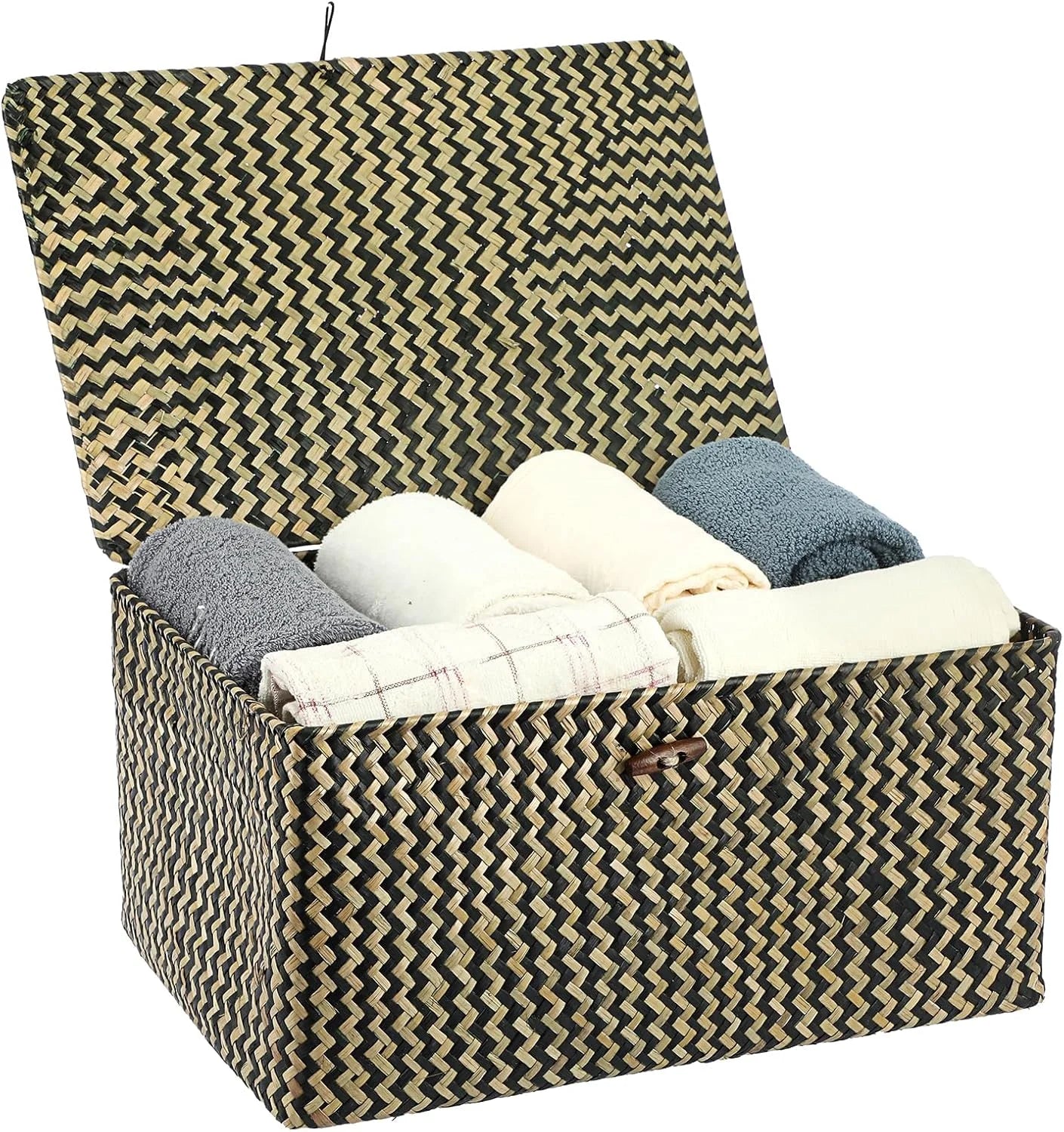 Shelf Baskets Bin with Lid Large Handwoven Basket Box, Coffee, Natural Seagrass Storage Baskets - Image 15