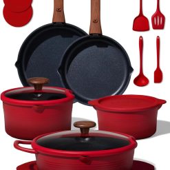 CAROTE 20pcs Titanium Cookware Set, Pots and Pans Set Detachable Handle bifanuoyard