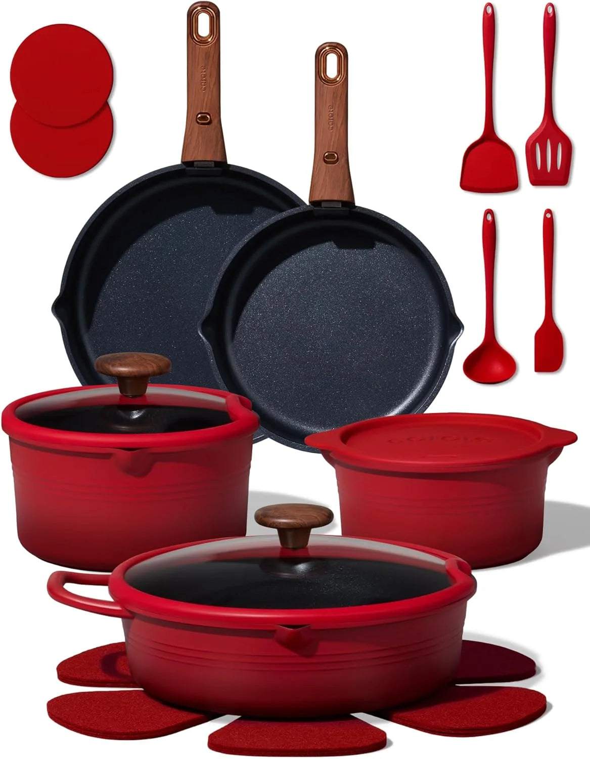 CAROTE 20pcs Titanium Cookware Set, Pots and Pans Set Detachable Handle bifanuoyard