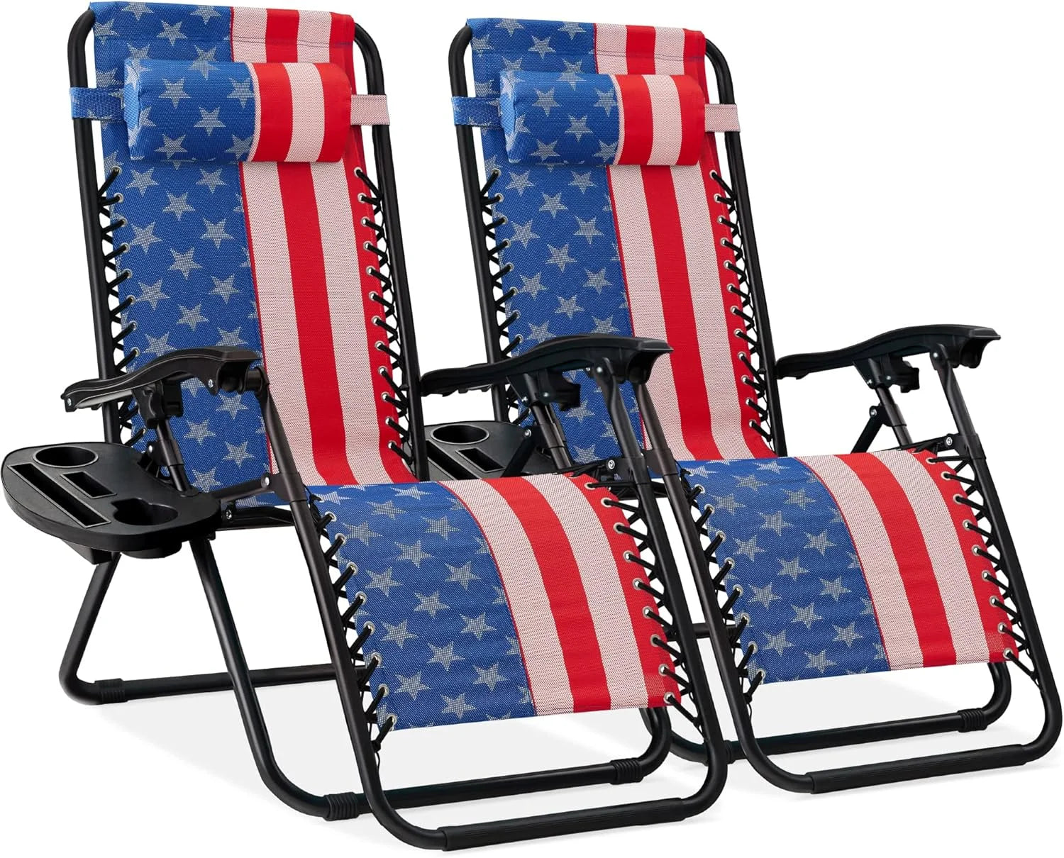 New Arrivals Choice Products Set of 2 Adjustable Steel Mesh Zero Gravity Lounge Chair Recliners w/Pillows and Cup Holder Trays - Image 18