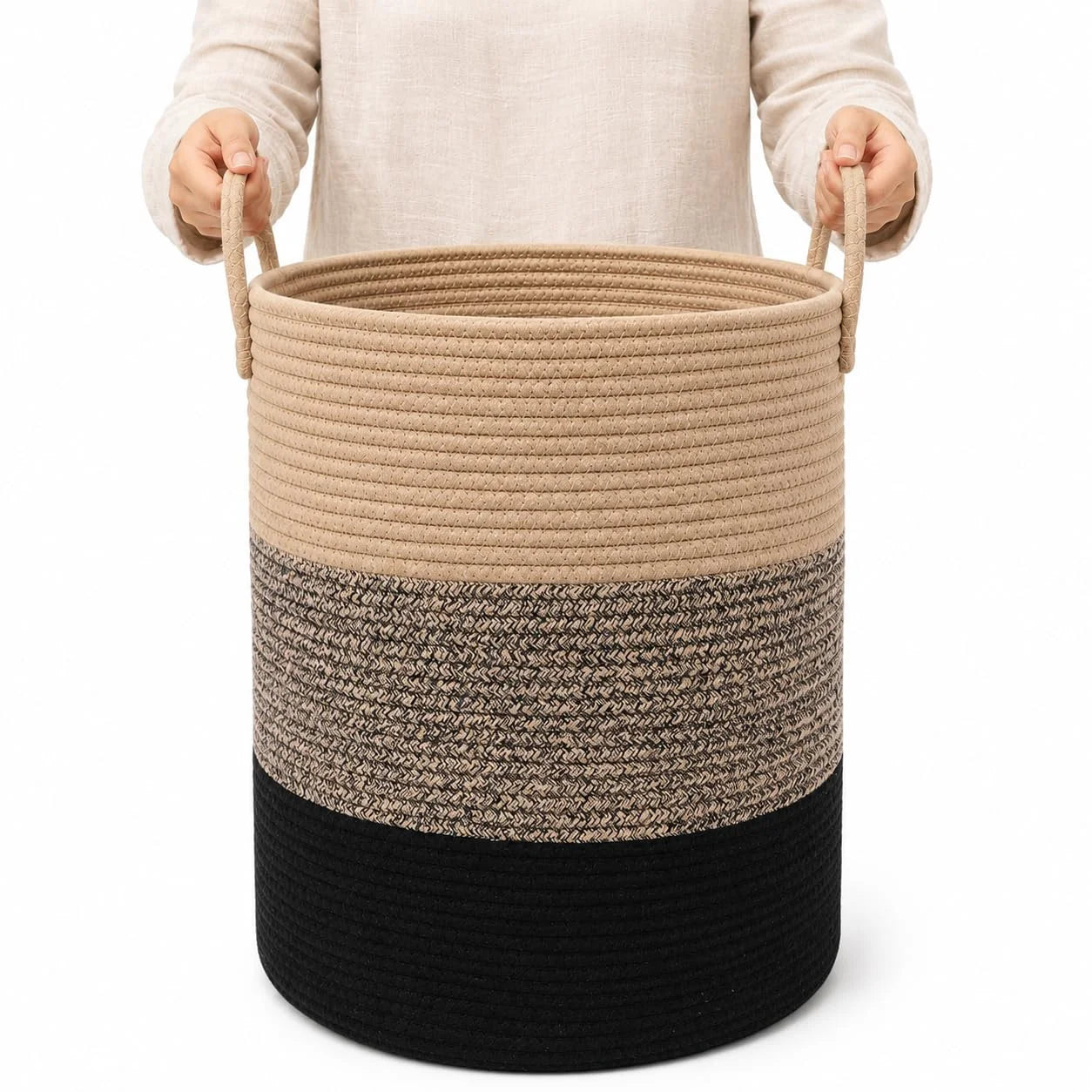 OrganiHaus Round Toy Basket & Blanket Basket, Cotton Rope 20×13, Full Honey, Round Cotton Rope Basket, 20×13 bifanuoyard - Image 27