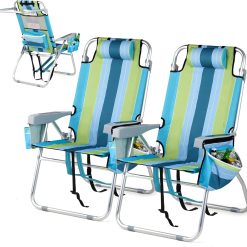 New Arrivals Tall Beach Chair 2 Pack Lightweight, Backpack Beach Chair for Adults with 5-Position, Lightweight Folding Beach