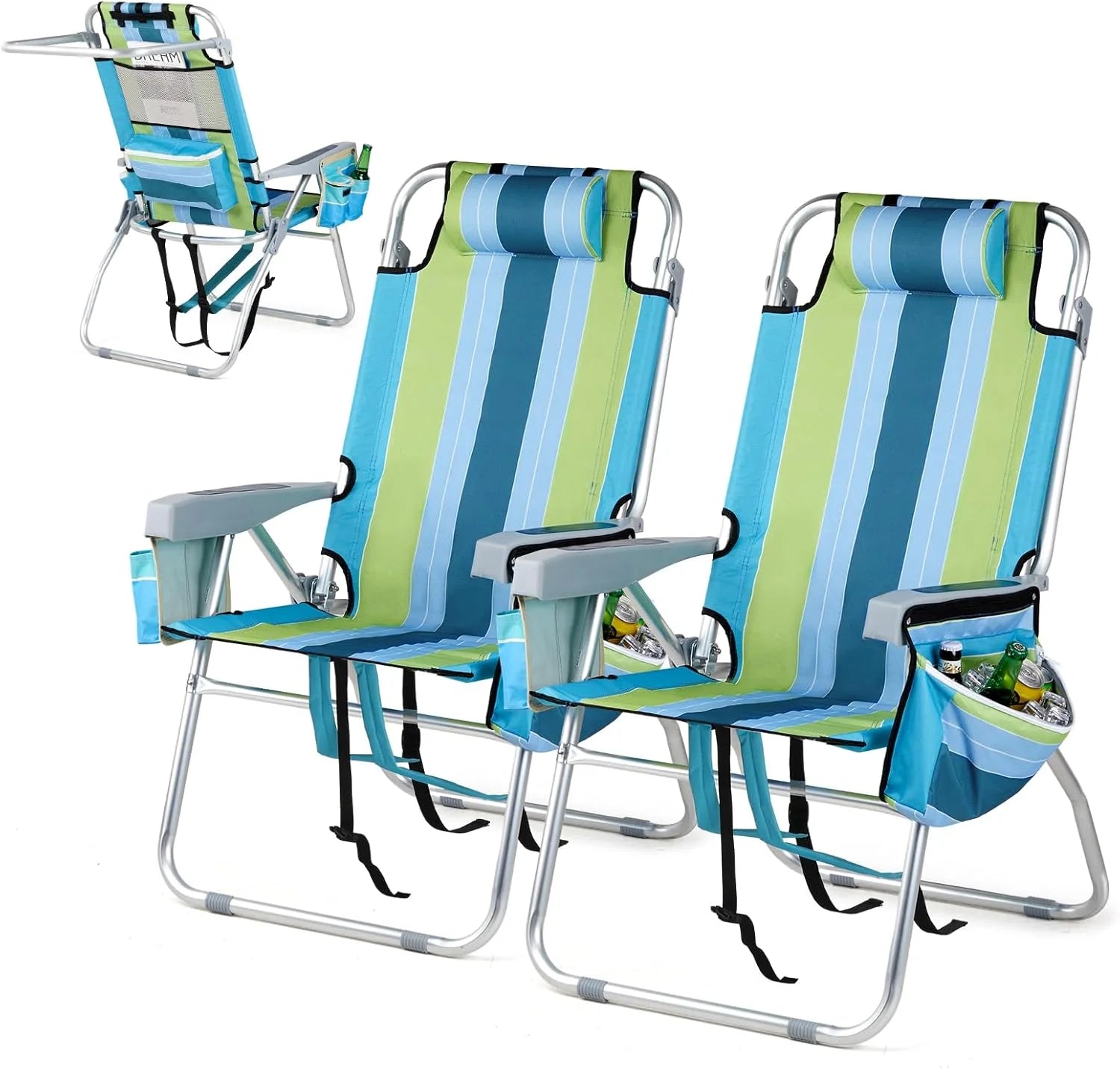 New Arrivals Tall Beach Chair 2 Pack Lightweight, Backpack Beach Chair for Adults with 5-Position, Lightweight Folding Beach
