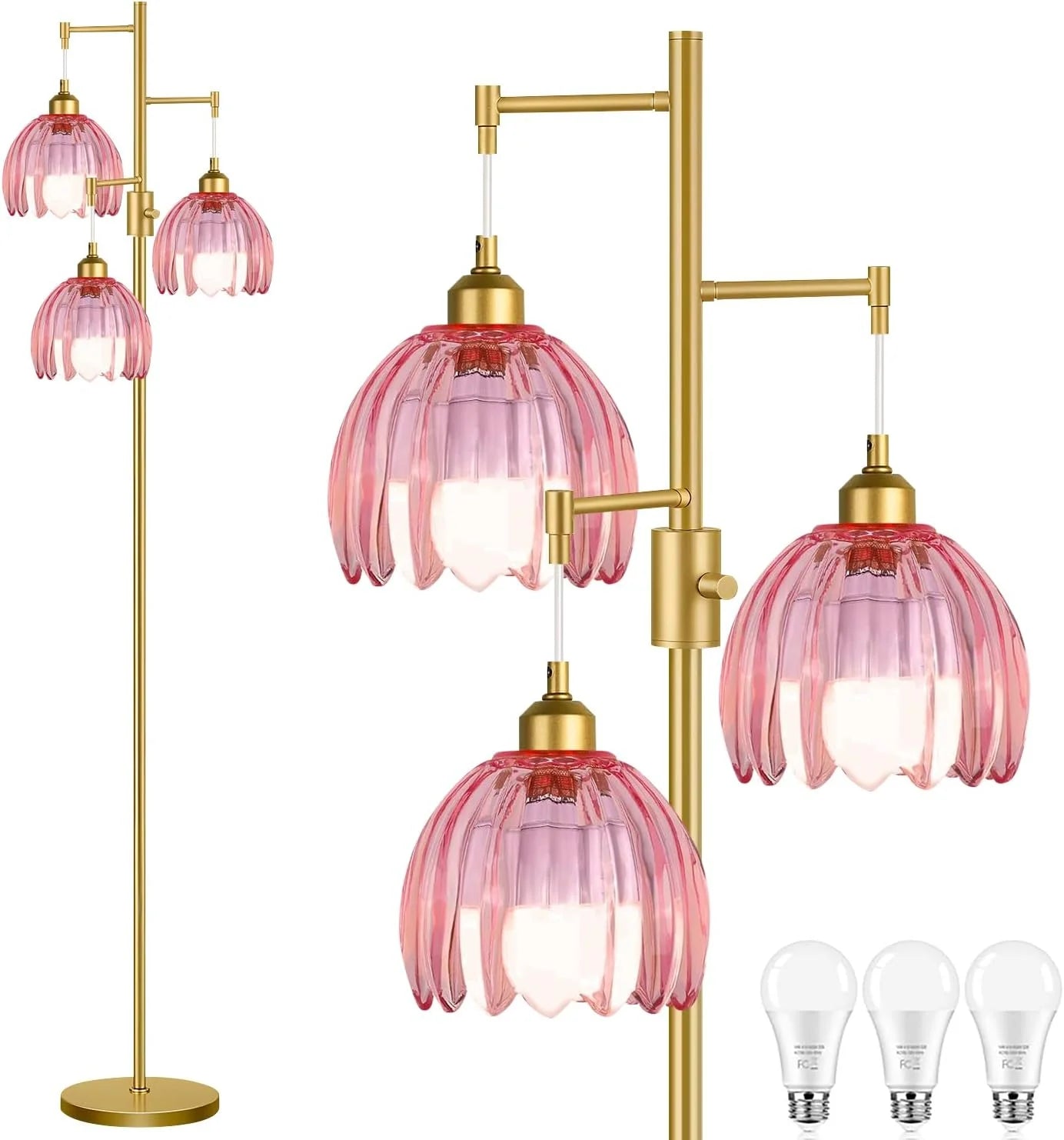 ZECOXOL Vintage Floor Lamp for Living Room Bedroom-3 Light Glass Floor Lamp with Three Led Bulb bifanuoyard - Image 9