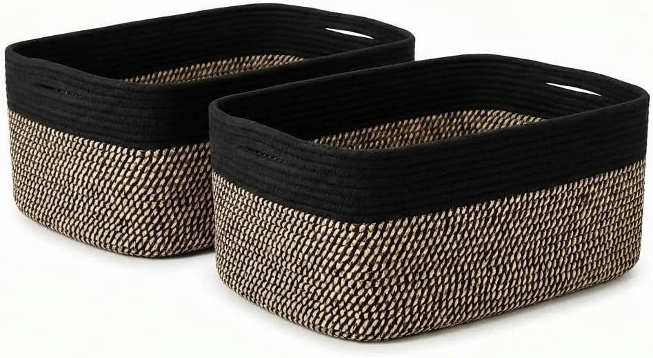 New Arrivals Storage Basket for Shelves 16.8”x13”x7.5”2 Pack, Large Storage Baskets, Soft Cotton Rope Woven Baskets