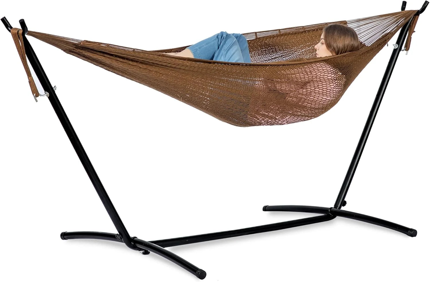 New Arrivals Double Hammock with Stand for Outside, Heavy-Duty, Portable (Coffee) - Image 2