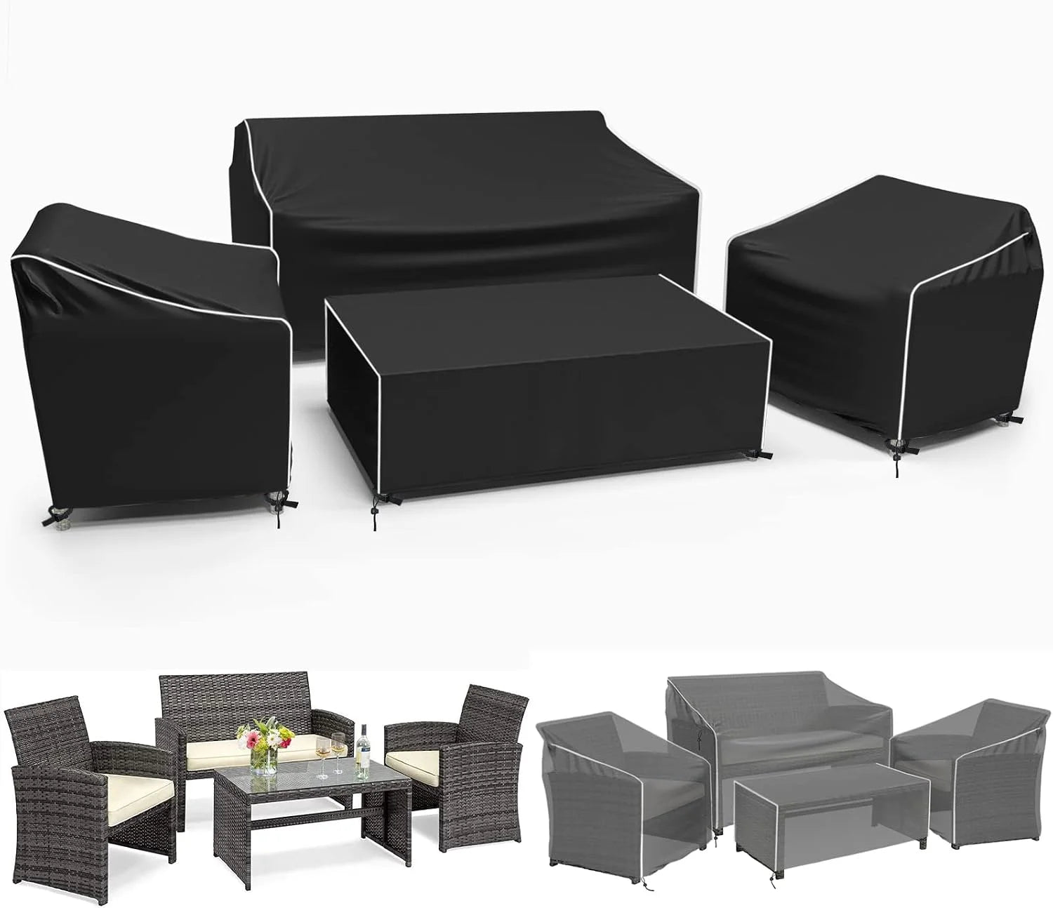 Gasadar Patio Furniture Covers 4-Piece Set, Grey
