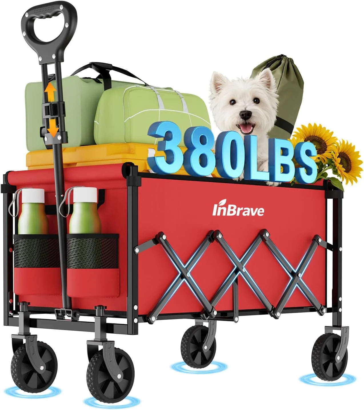 New Arrivals Collapsible Wagon Cart with All-Terrain Wheels, 380LBS Capacity