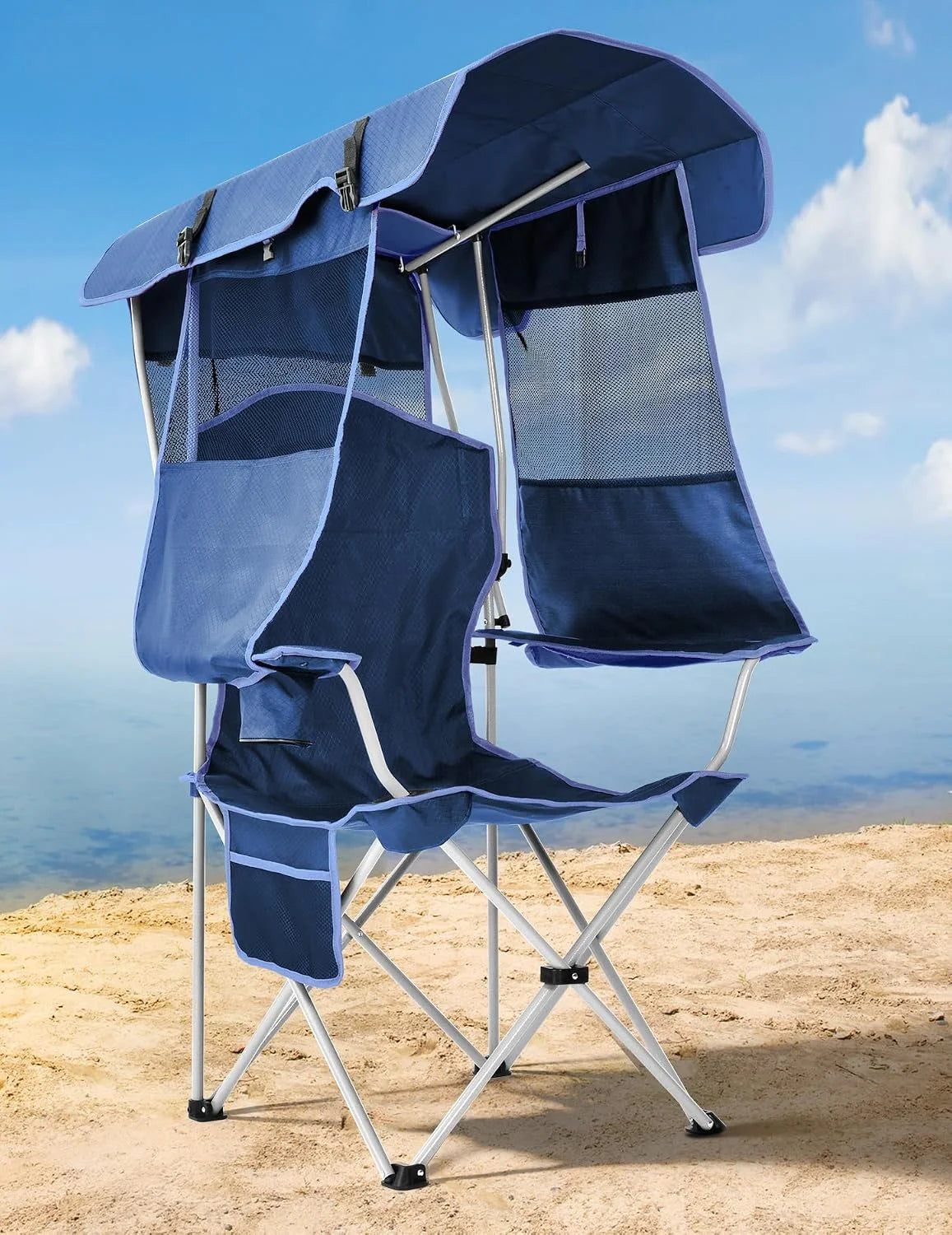 Docusvect Beach Chair with Canopy Shade, Folding Camping Chair with Canopy with Cup Holder, Support 330 LBS bifanuoyard - Image 4