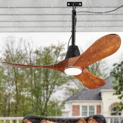 New Arrivals 3 Blades Wood Outdoor Ceiling Fan with Light for Patios, Farmhouse Rustic Ceiling Fans with Lights