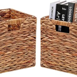 New Arrivals Wicker Storage Basket with Handles, 11x11in, 2 Pack, Handwoven Storage Bins for Organizing Storage