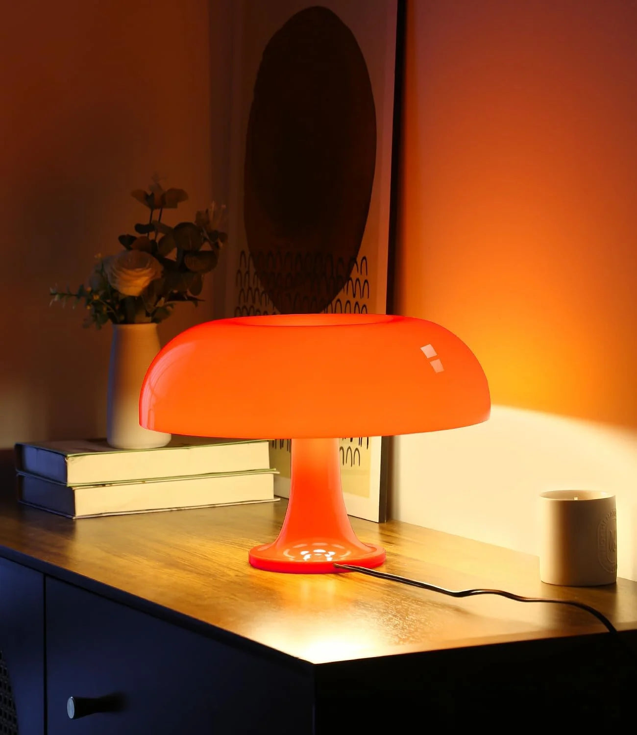 Anykonio Orange Mushroom Lamp, Bulb Included, Mid Century Modern Table Lamp for Bedroom bifanuoyard - Image 3
