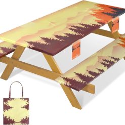 Alternative view of New Arrivals Fitted Waterproof Picnic Table Cover with Bench Covers Heavy Duty Elastic Outdoor Camping Tablecloth for 6 Foot Rectangle Tables Summer