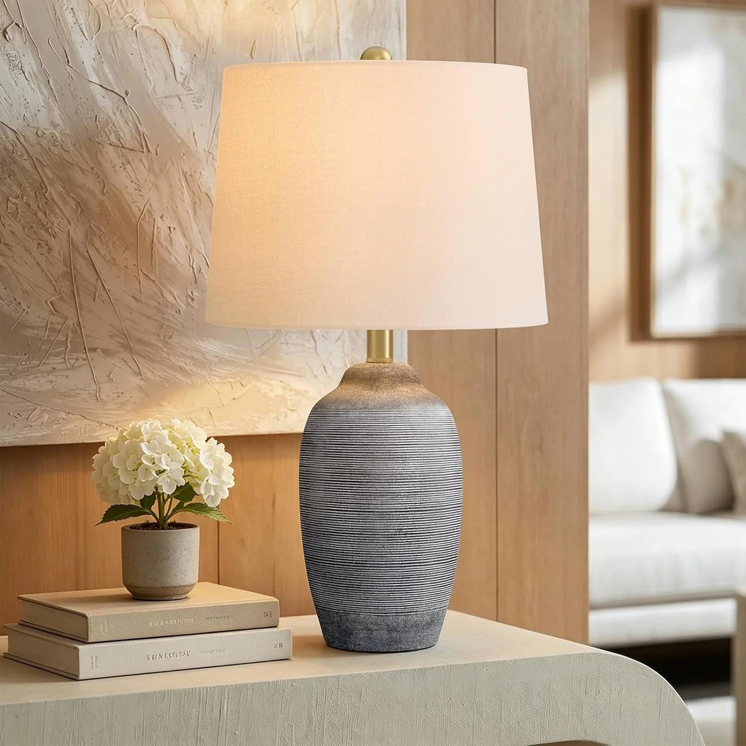 24.5 Vintage Ceramic Table Lamp Single-Rustic Boho Accent Nightstand Lamps - Image 4