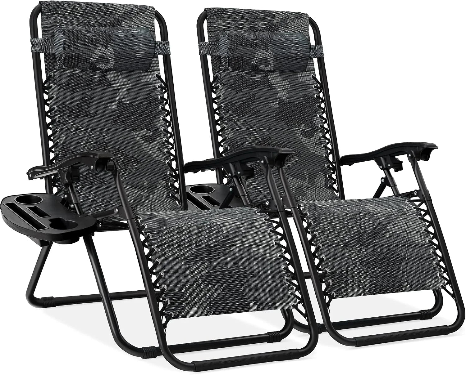 New Arrivals Choice Products Set of 2 Adjustable Steel Mesh Zero Gravity Lounge Chair Recliners w/Pillows and Cup Holder Trays - Image 14