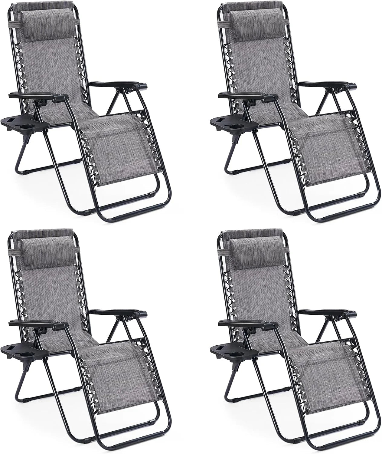 Sweetcrispy Zero Gravity Chairs Set of 2, Outdoor Folding Reclining Lounge Chair with Cup Holder Tray & Adjustable Pillow - Image 2