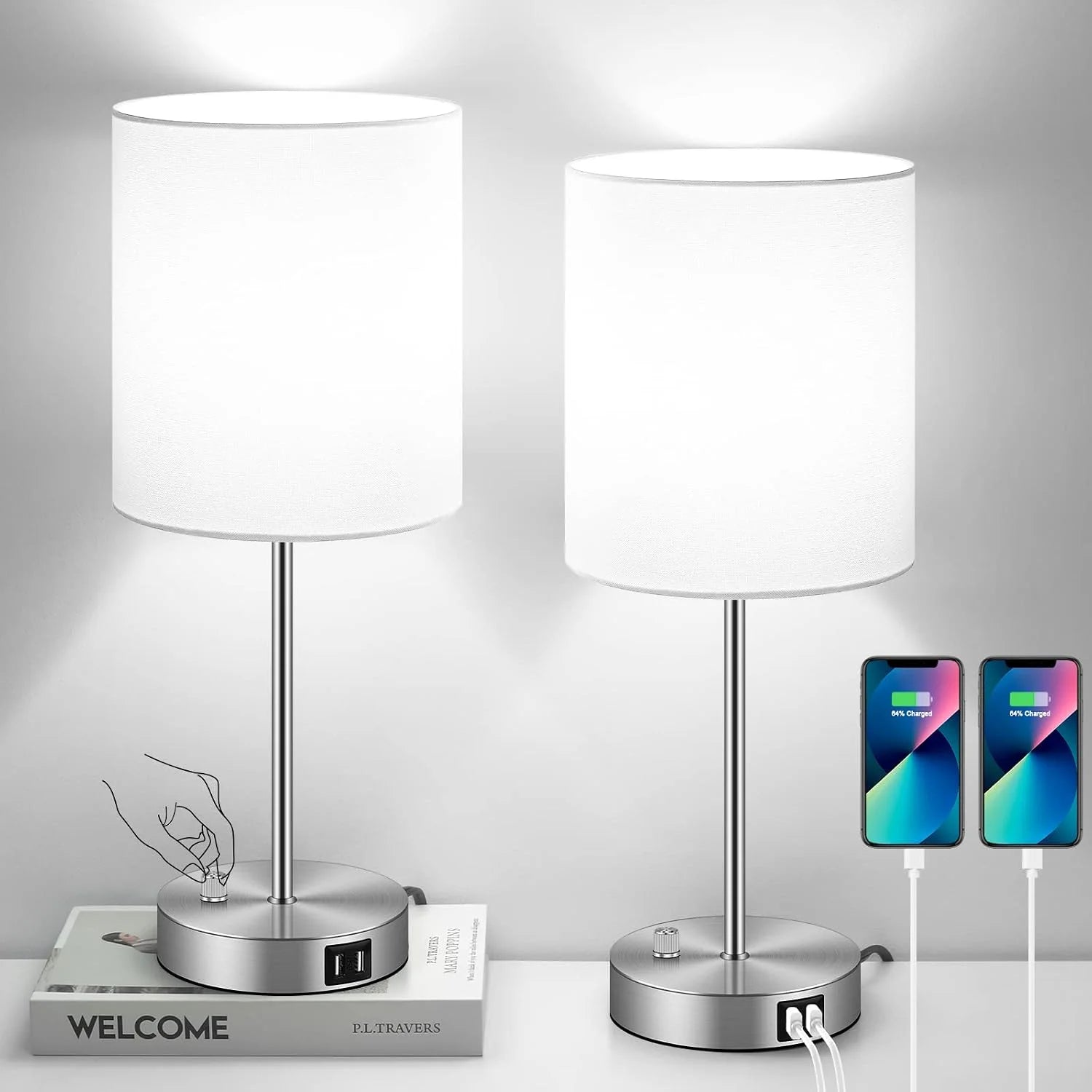 17.3" Table Lamps Set of 2 with 2 USB & AC Outlet, Pull Chain bifanuoyard - Image 5