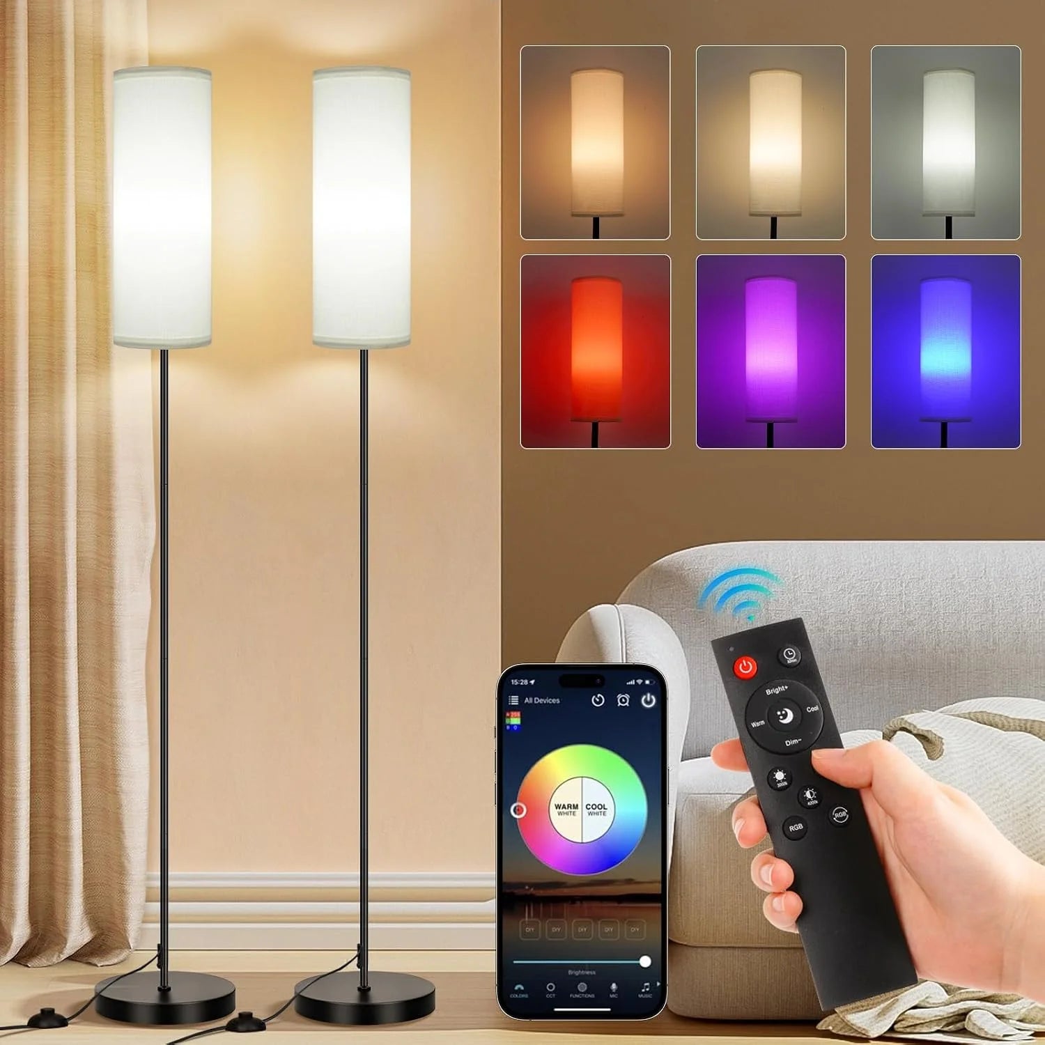FRIDEKO HOME 2 Pack Floor Lamp, Dimmable, Modern Floor Lamp with Remote bifanuoyard - Image 5