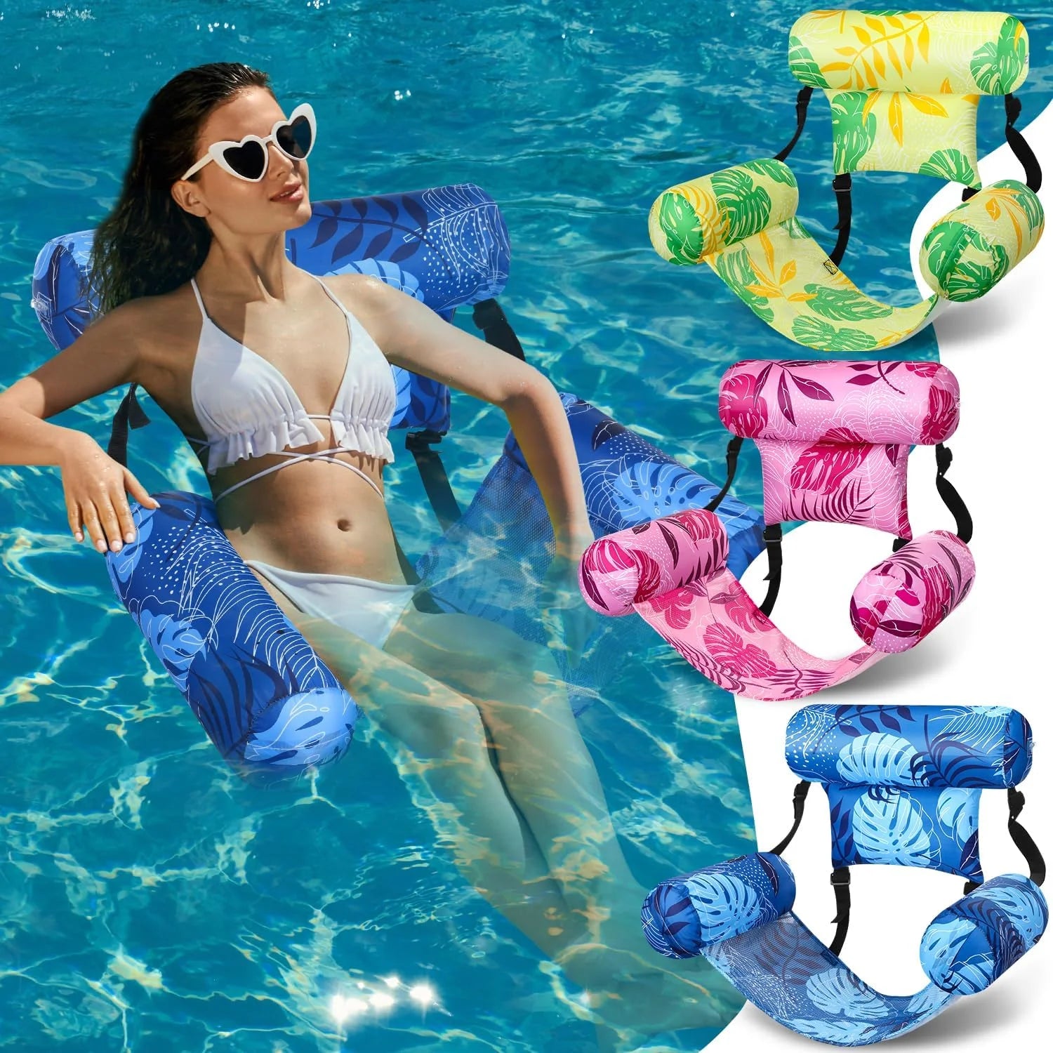 New Arrivals 3 Pack Inflatable Pool Floats Chairs Adult Floating Lounge Chair Adjustable Hammock Water Floating Chair - Image 8