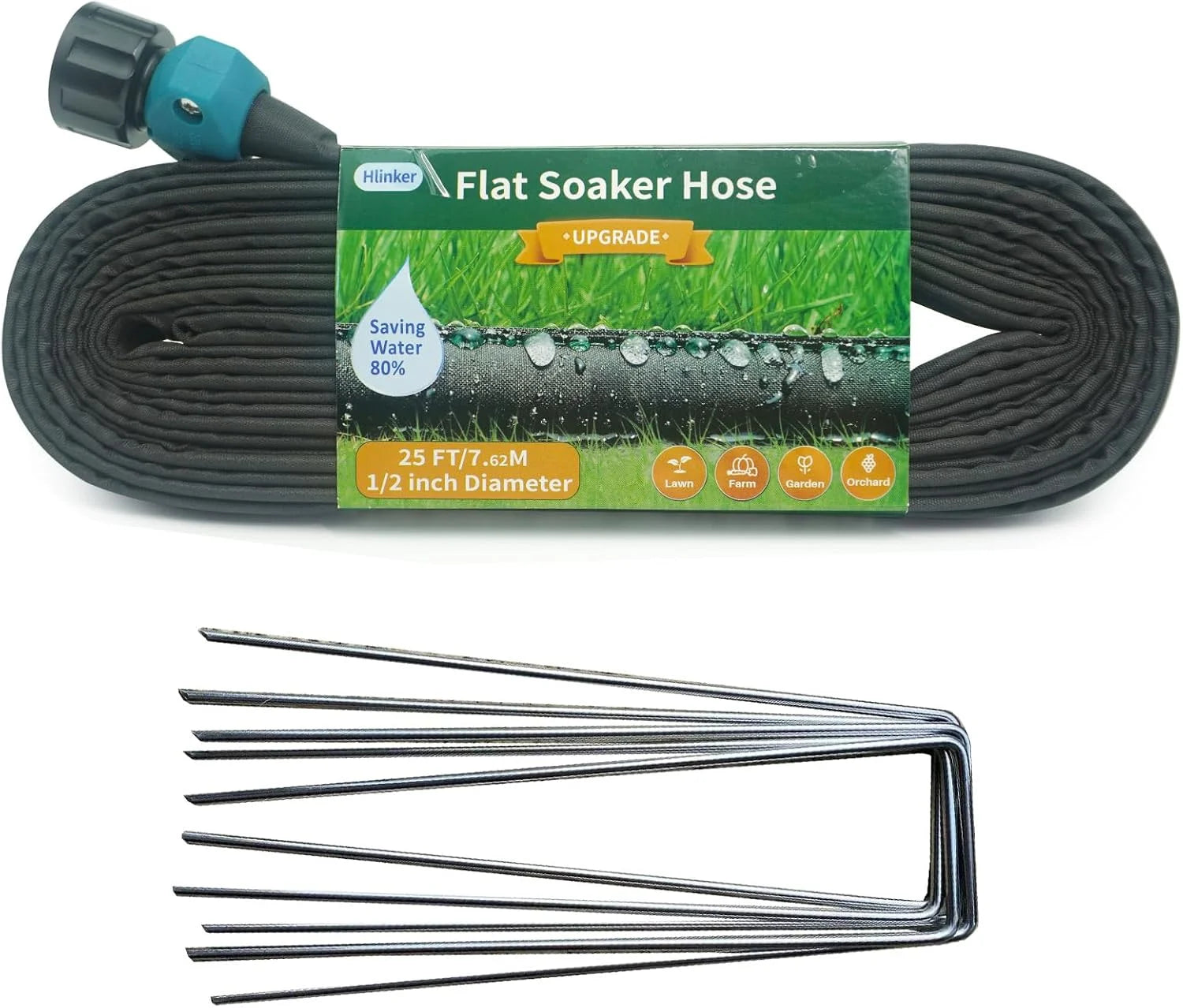 Hlinker 2026 Flat Soaker Hose 200 ft (50ft 4Packs) with Stake for Garden, Linkable Drip Hose Diy Automates Garden bifanuoyard - Image 4