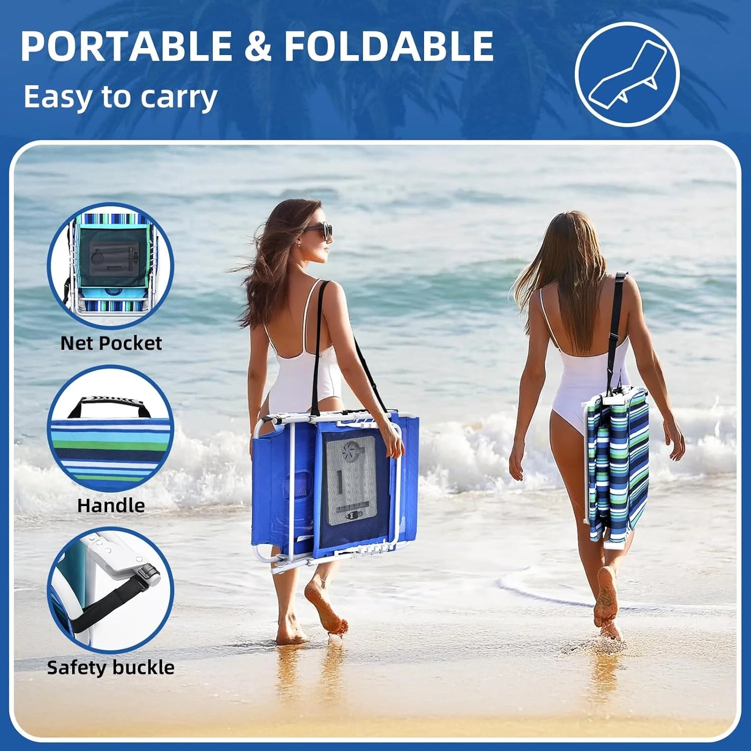 New Arrivals Beach Chair Face Holes, Lounge Chair Outdoor with Folding Side Table, 5-Position Recliner, Max 330lbs - Image 7