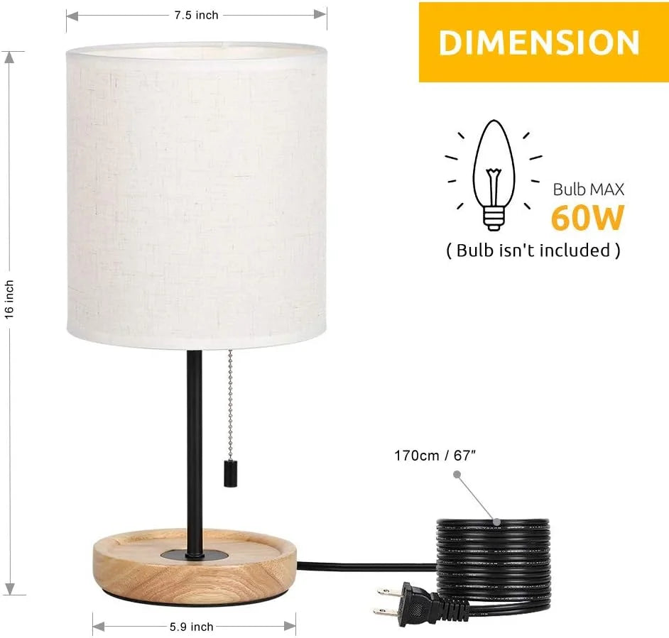 New Arrivals Bedside Table Lamp, Modern Nightstand Lamp with Linen Fabric Shade Wooden Desk Lamps for Bedrooms - Image 2