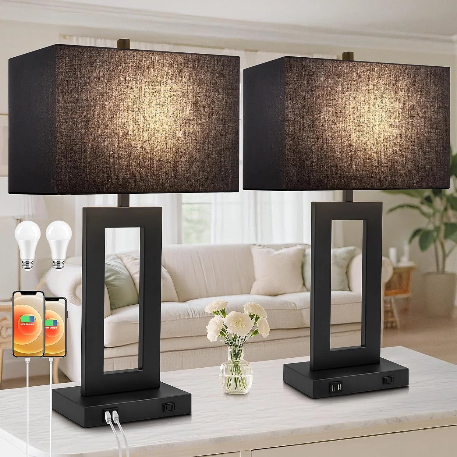 Set of 2 Touch Control Table Lamp with 2 USB Ports, Dimmable bifanuoyard - Image 6