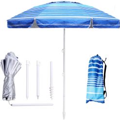 Alternative view of New Arrivals 6ft Beach Umbrella – Heavy Duty Wind Resistant UV 50+ Portable Sun Shade with Sand Anchor & Carry Bag