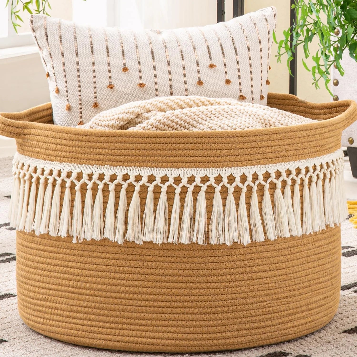 Large Blanket Basket with Handles, Storage Basket for Living Room, Extra Large Capacity, Blanket Storage, Laundry bifanuoyard - Image 5