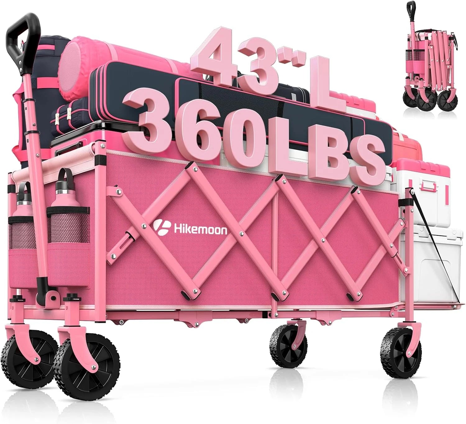 New Arrivals 43” Extra Long Folding Wagon with Extended Tailgate, Black