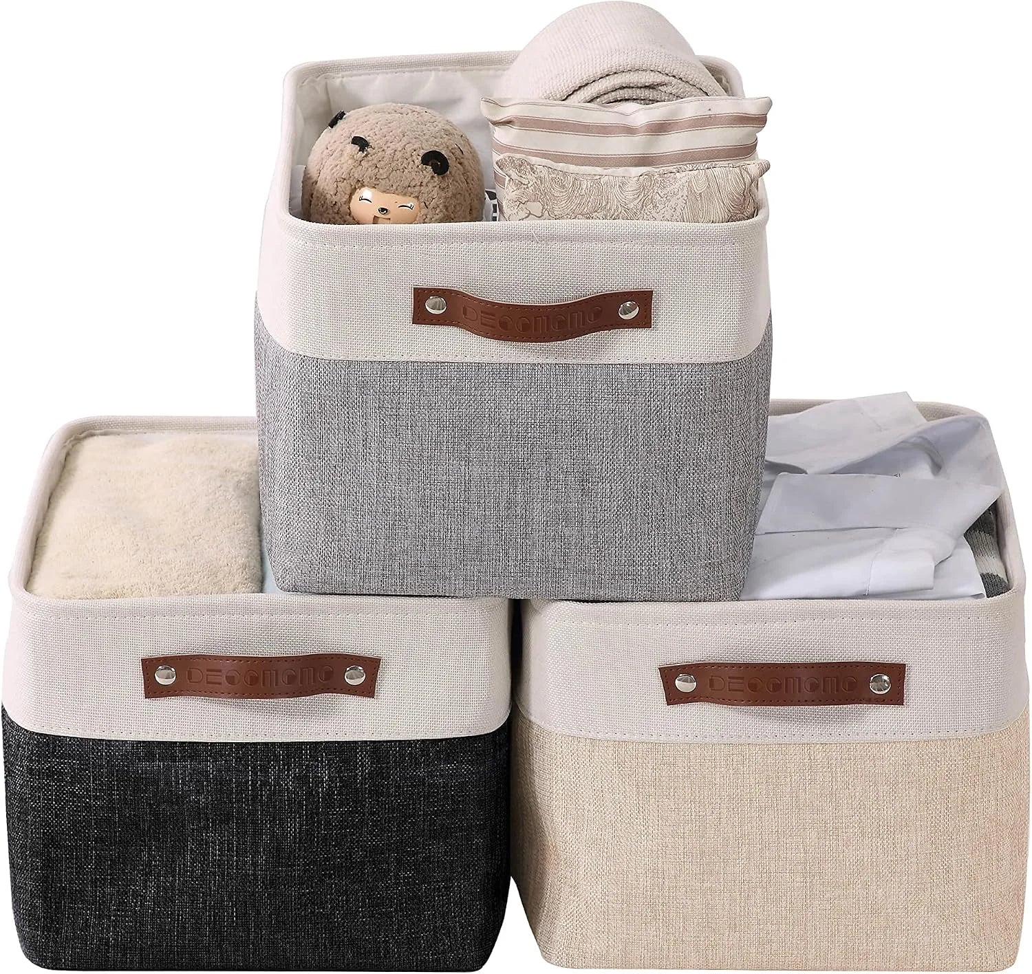 Storage Bins, Large Fabric Storage Baskets for Shelves 3 Pack, 15 x 11 x 9.5 inches Decorative Linen Closet bifanuoyard - Image 2