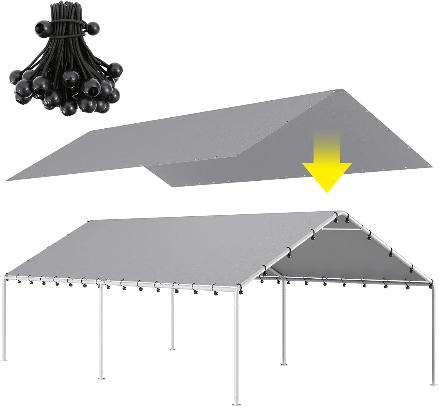 New Arrivals Ft Carport Replacement Canopy Cover Garage Top Tent Shelter Tarp with Free 48 Ball Bungee Cords - Image 2