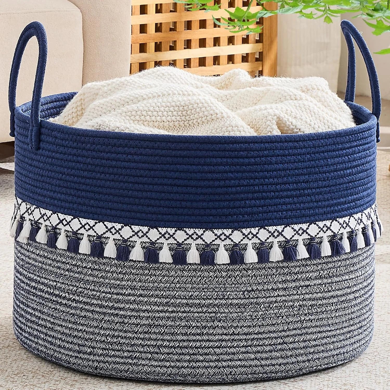 Large Blanket Basket with Handles, Storage Basket for Living Room, Extra Large Capacity, Blanket Storage, Laundry bifanuoyard - Image 6