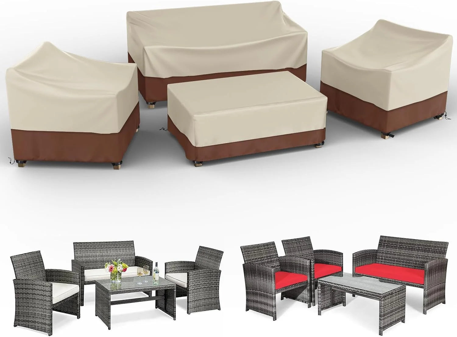 Gasadar Patio Furniture Covers 4-Piece Set, Grey - Image 2