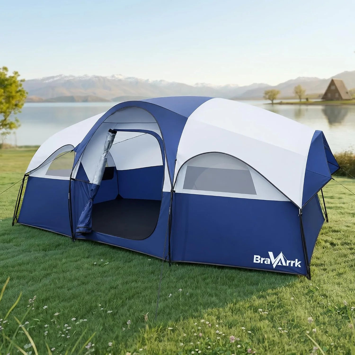 Camping Tent for 8 Person, PU3000MM Waterproof Family Tent with Rainfly, Large Roomy 3 Room Camping Tents