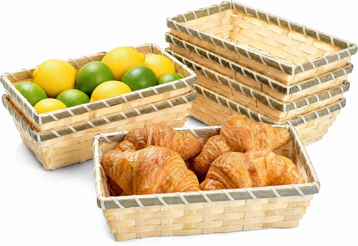New Arrivals Round Gift Baskets, 8 Inch Natural Bamboo Woven Fruit Basket, Small Wicker Bread Roll Serving Basket, Food - Image 3