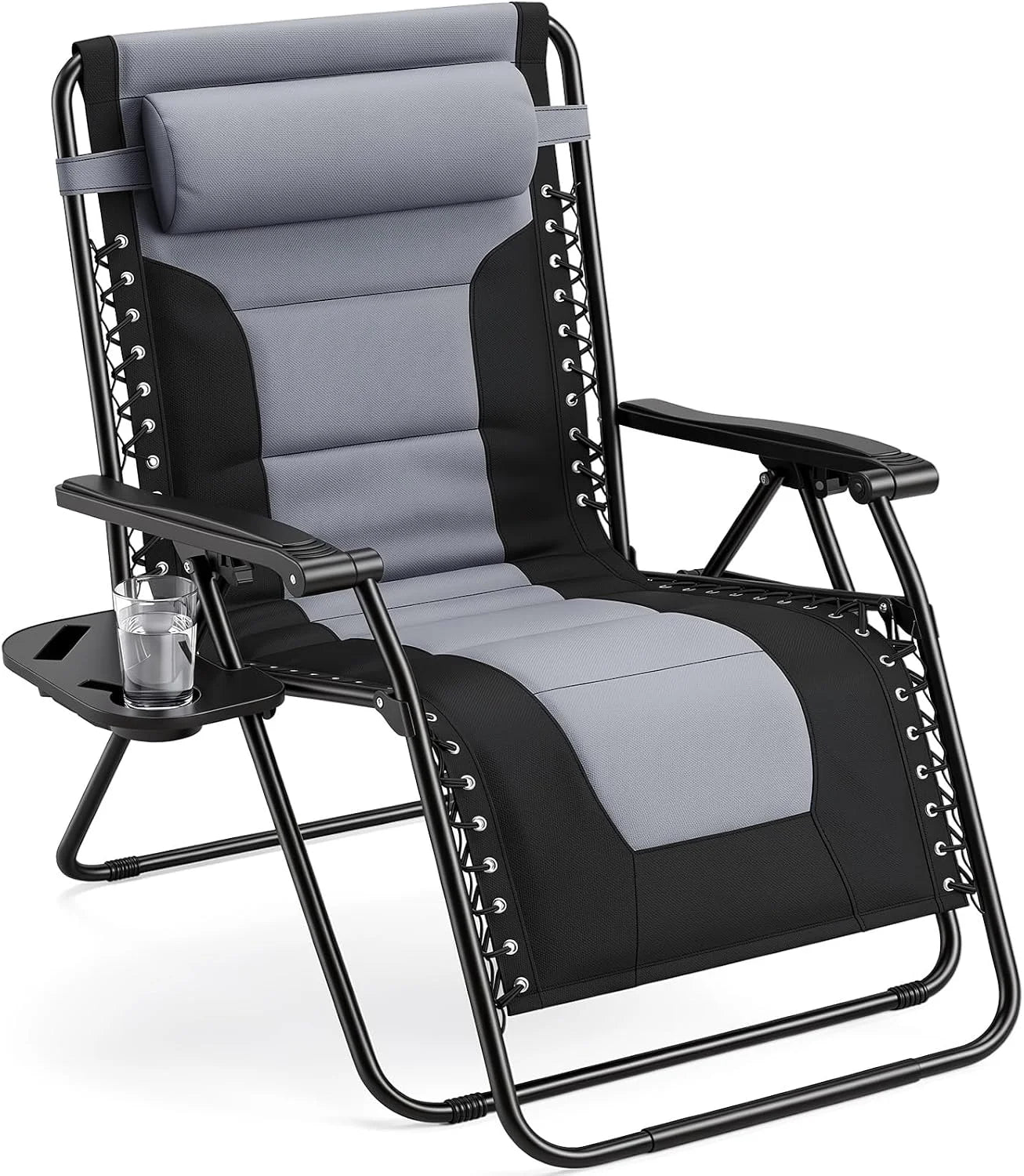 Sweetcrispy Zero Gravity Chairs Set of 2, Outdoor Folding Reclining Lounge Chair with Cup Holder Tray & Adjustable Pillow - Image 13