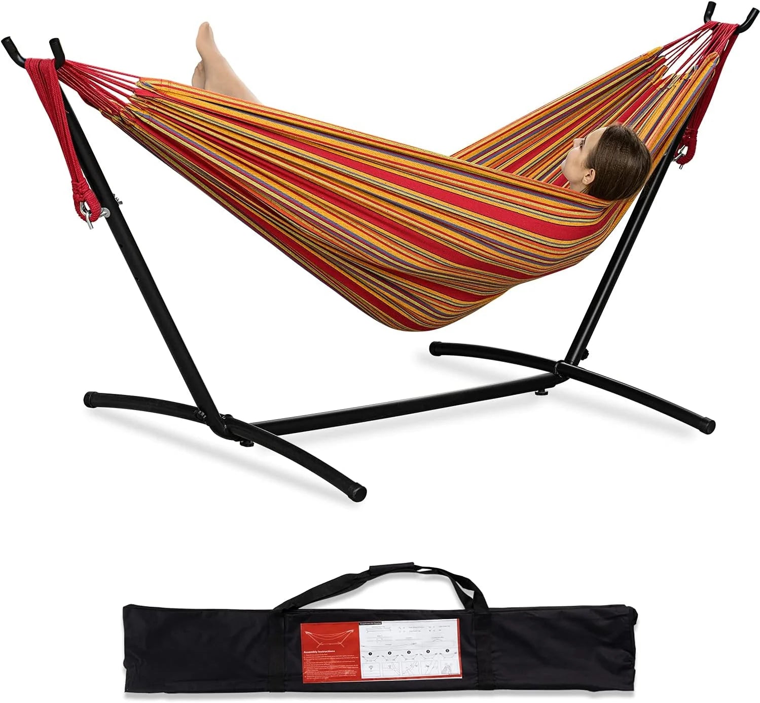 New Arrivals Double Hammock with Stand for Outside, Heavy-Duty, Portable (Coffee) - Image 16