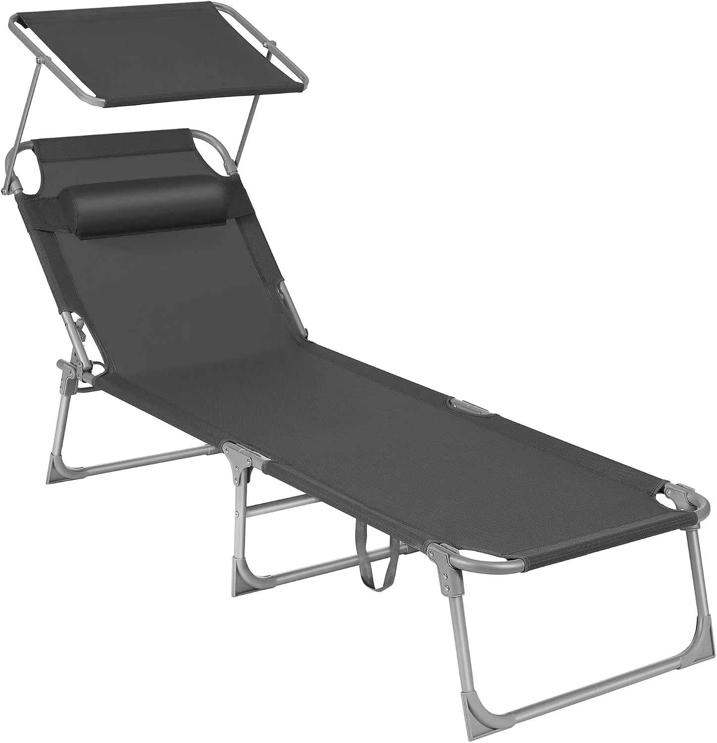 New Arrivals Sun Lounger, Folding Patio Chaise Lounge Chair with Canopy, 76 x 20.9 x 11.4 Inches, Holds 330 lb - Image 2