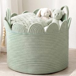 Alternative view of Woven Basket Brown, 16 L X 16 W X 14 H, Large Storage for Blankets Toys Laundry, Cotton Rope Scalloped Edge bifanuoyard