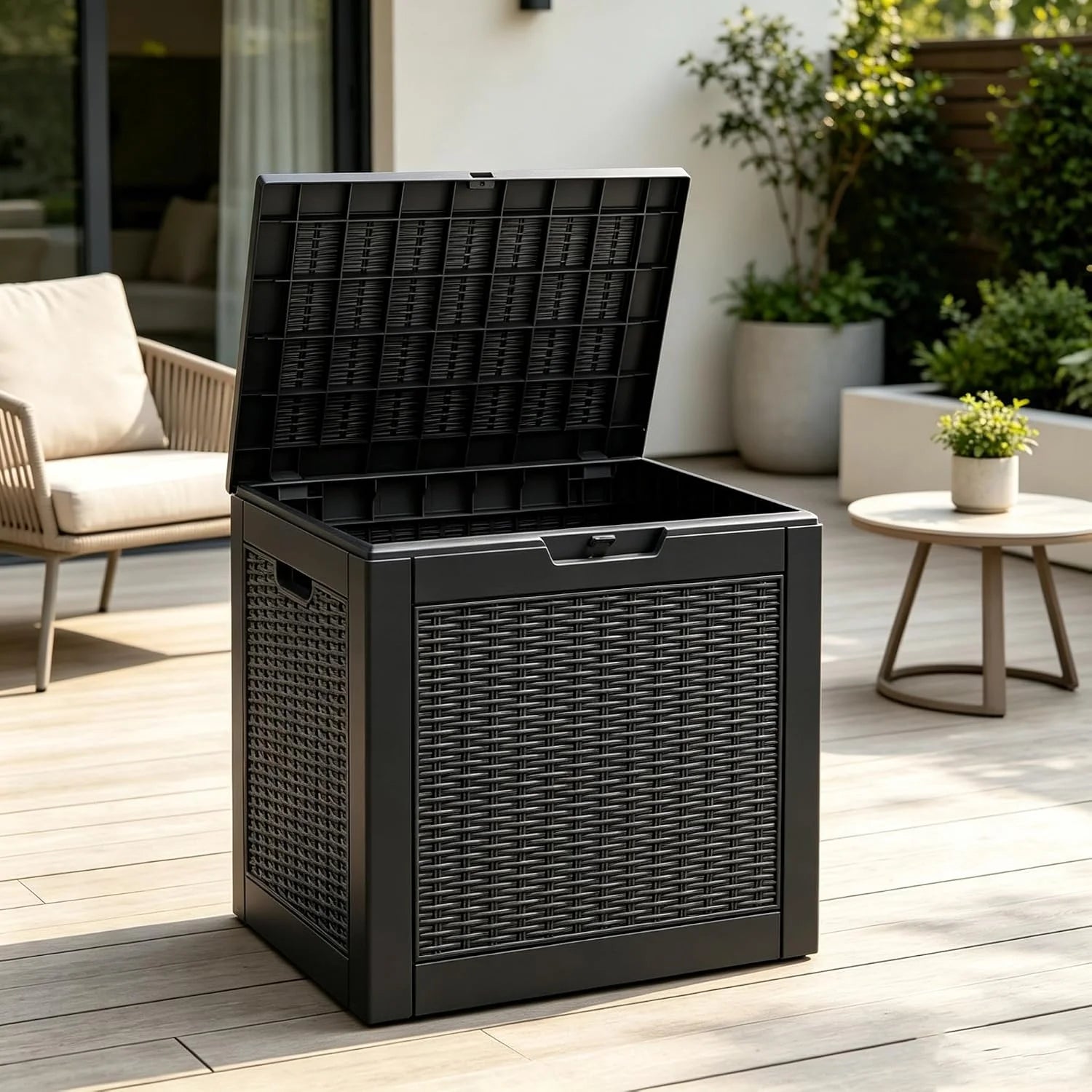 Fancyango 50 Gallon Waterproof Deck Box, Resin Outdoor Storage Box, Black - Image 10