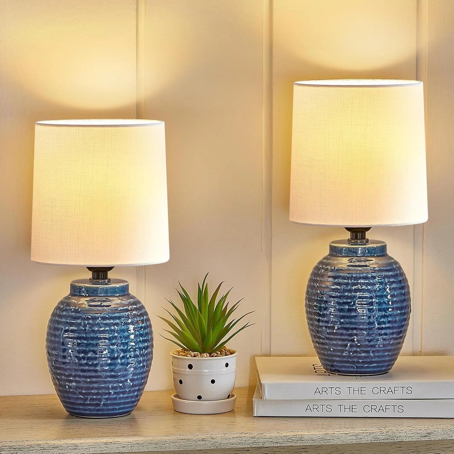 EJIAXIN Table Lamps Set of 2-13.5 Small Boho Lamp, Farmhouse Rustic Ceramic Table Lamp for Bedroom bifanuoyard