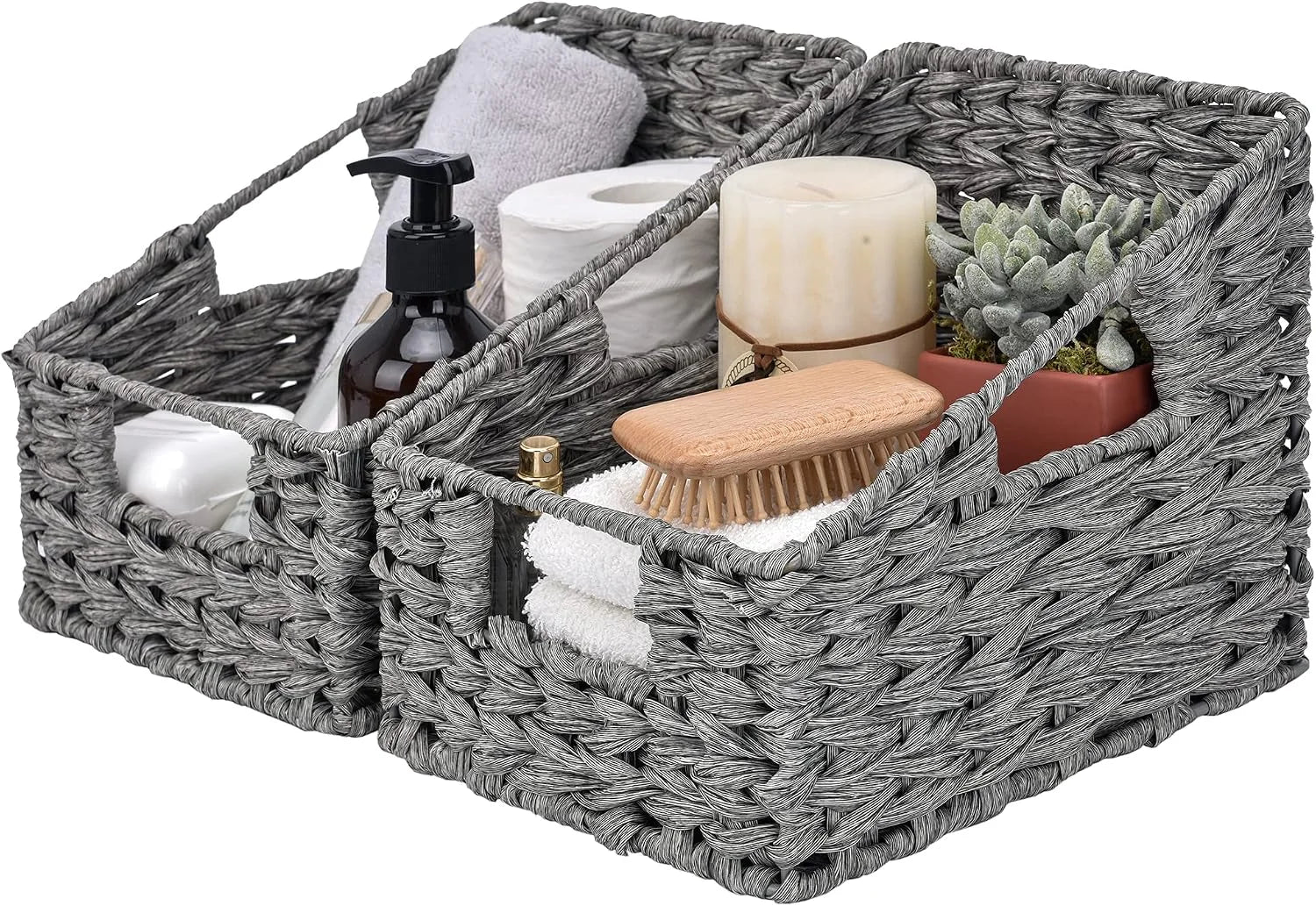 New Arrivals Storage Baskets, Waterproof Wicker Basket with Handles, Wicker Storage Baskets for Pantry, Open Front - Image 3