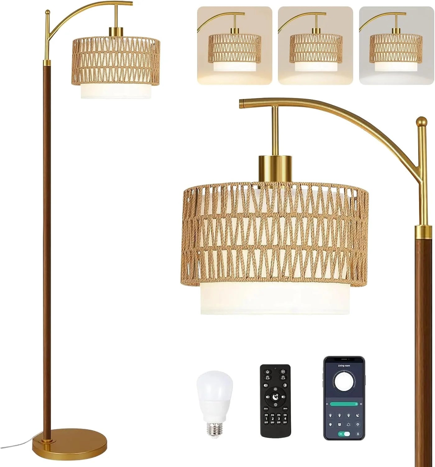 Floor Lamp for Living Room Rattan Boho Floor Lamp with Remote Control, Dimmable, 3-Color Temperature - Image 6