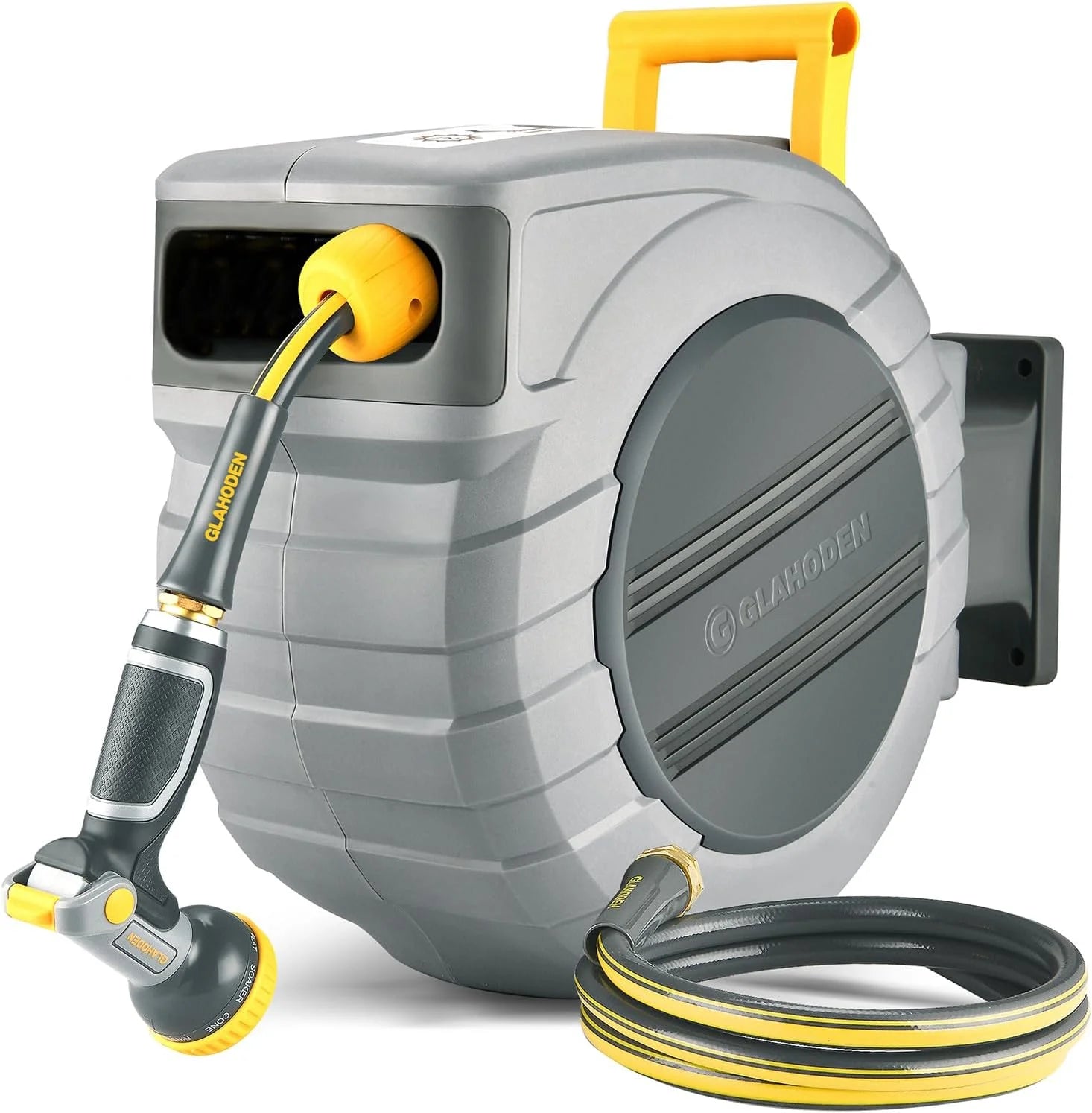 GLAHODEN Retractable Garden Hose Reel 5/8 in x 65 ft, 2025 Upgraded Dual Ratchet Lock UV & Freeze Protection Brass Seal bifanuoyard - Image 3