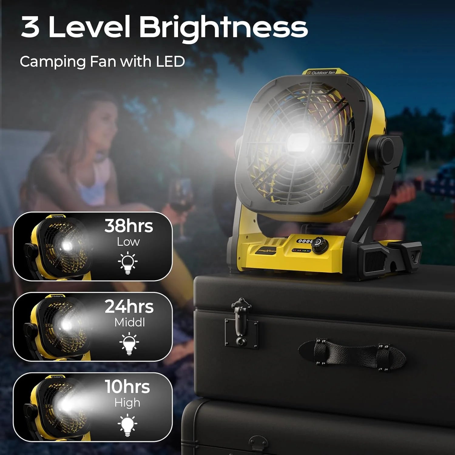 Battery Operated Fan for Dewalt 20V Max battery, Portable Fan with AC Adapter & LED Lights, 4 Speeds & Hook - Image 6