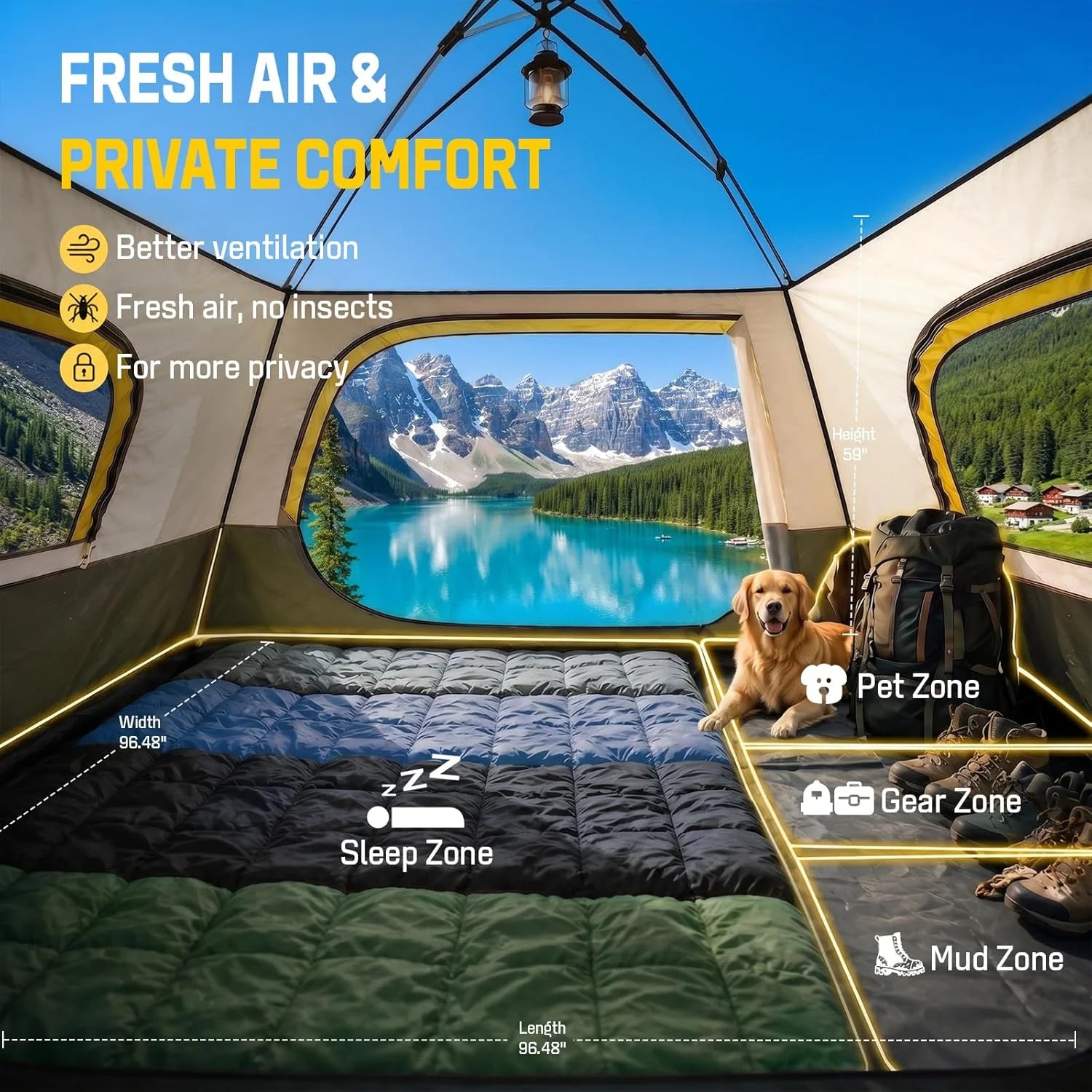4 Person Instant Tents for Camping Setup in 50s, Cabin Tent with Rainfly, Waterproof Windproof Camping Tent bifanuoyard - Image 2